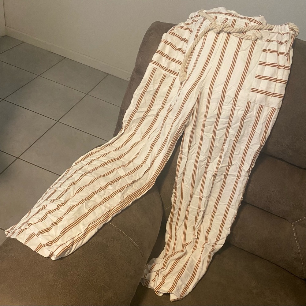 🌸Velvet Heart White and Rust Striped Lounge Pants